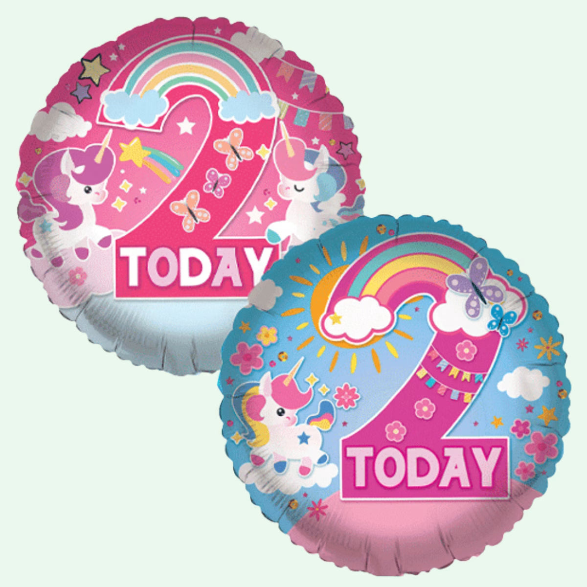 Rainbow Unicorn Age 2 Foil Balloon 18" Round (1 Balloon Double Sided Print) (23) image 0