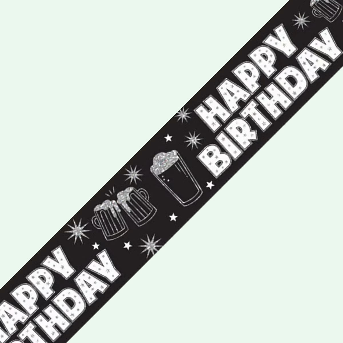 Happy Birthday Foil Banner Black/Silver Pint 2.6m image 0