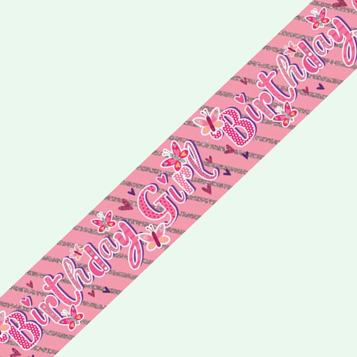 Birthday Girl Foil Banner Pink With Butterflies 2.6m image 0