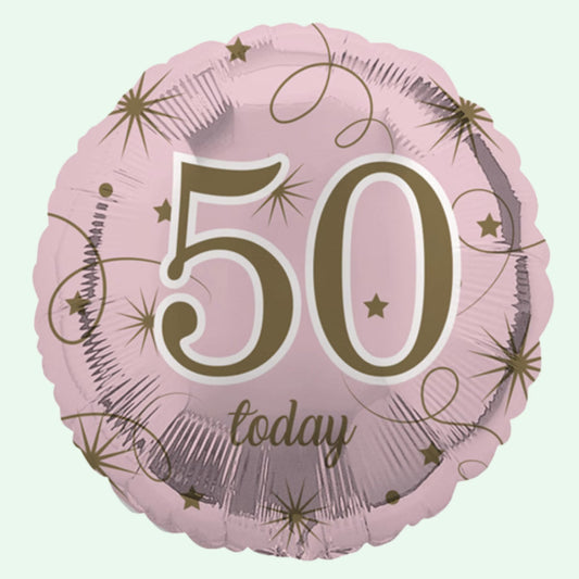 50 Today Pink & Gold Stars Foil Balloon 18" Round (39) image 0