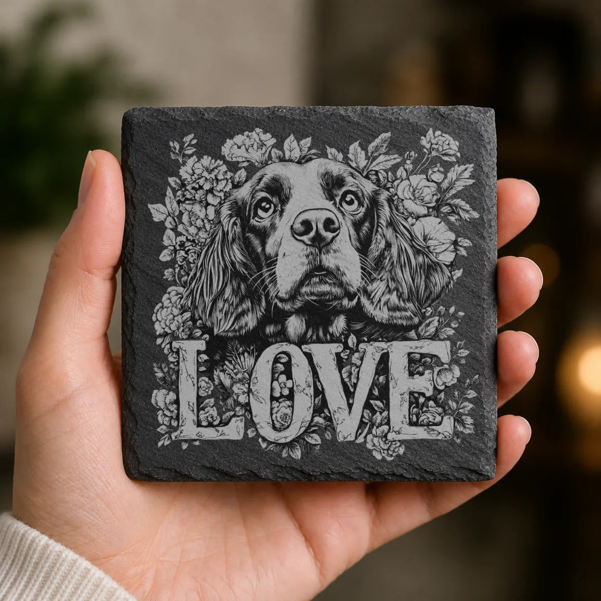 Slate Coaster Engraved Dog Love 37 image 0