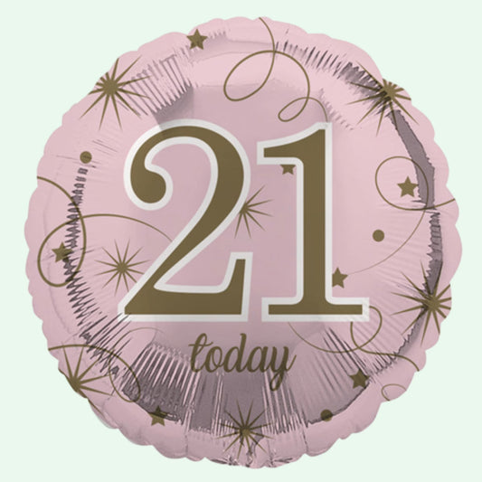 21 Today Pink & Gold Stars Foil Balloon 18" Round (33) image 0
