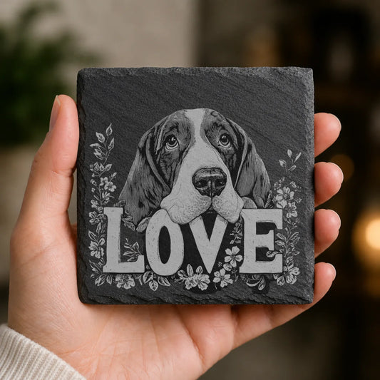 Slate Coaster Engraved Dog Love 12 image 0
