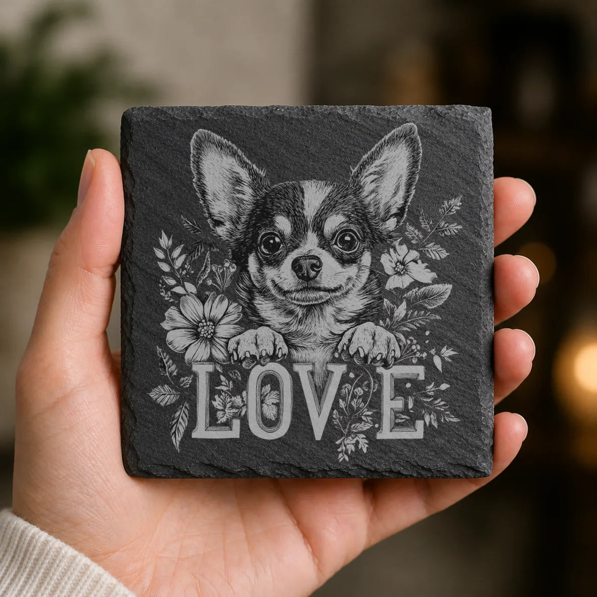 Slate Coaster Engraved Dog Love 21 image 0