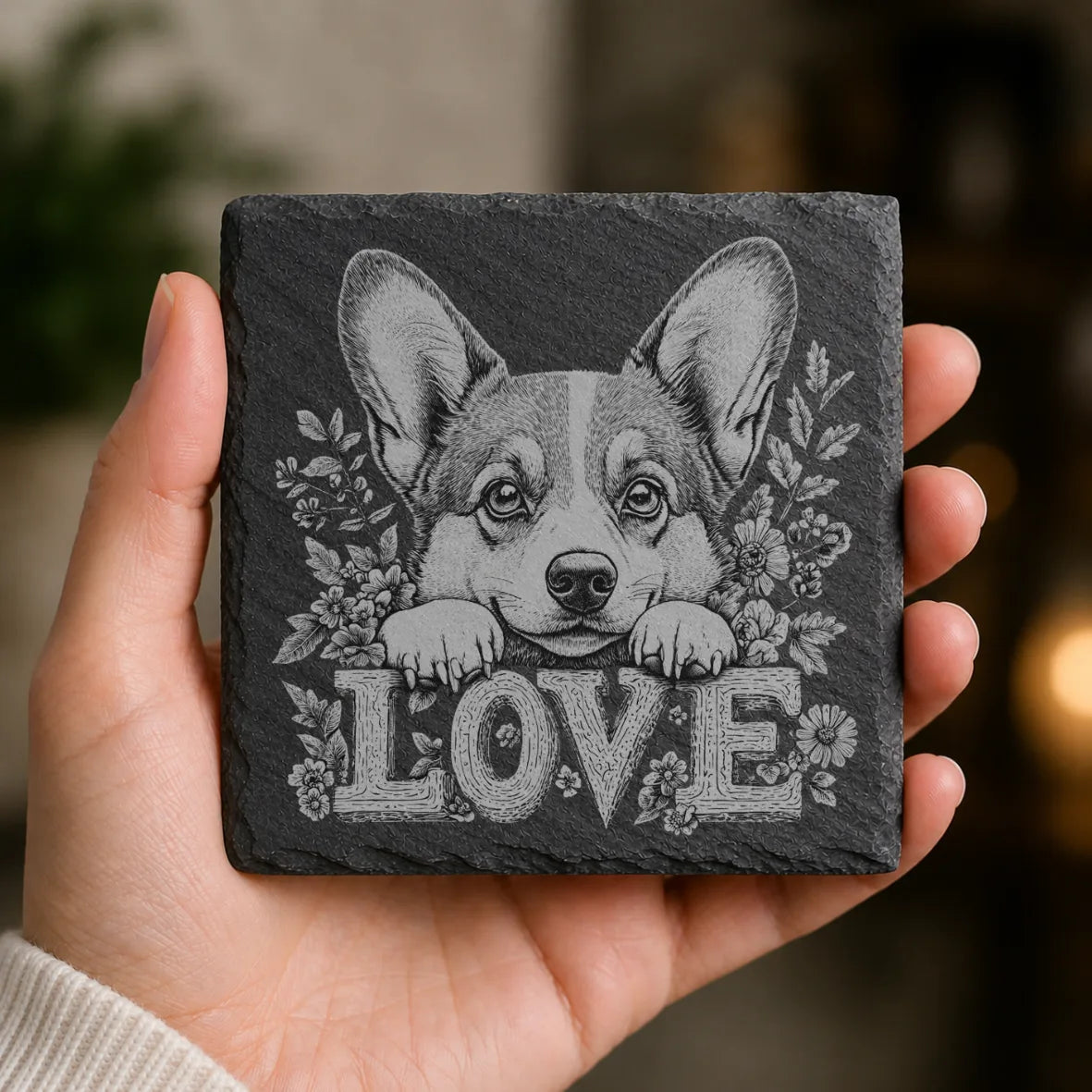 Slate Coaster Engraved Dog Love 32 image 0