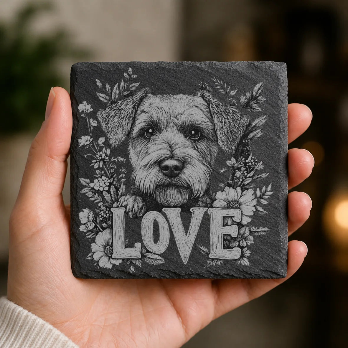 Slate Coaster Engraved Dog Love 4 image 0
