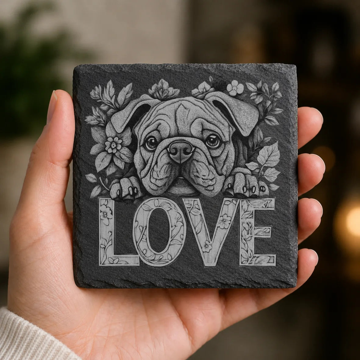 Slate Coaster Engraved Dog Love 39 image 0