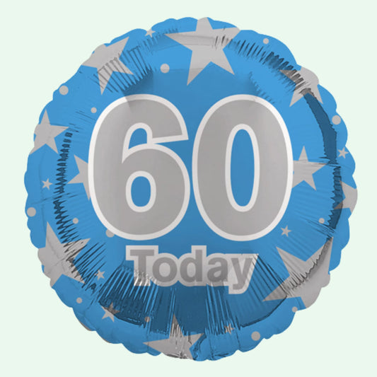 60 Today Blue & Silver Stars Foil Balloon 18" Round (41) image 0