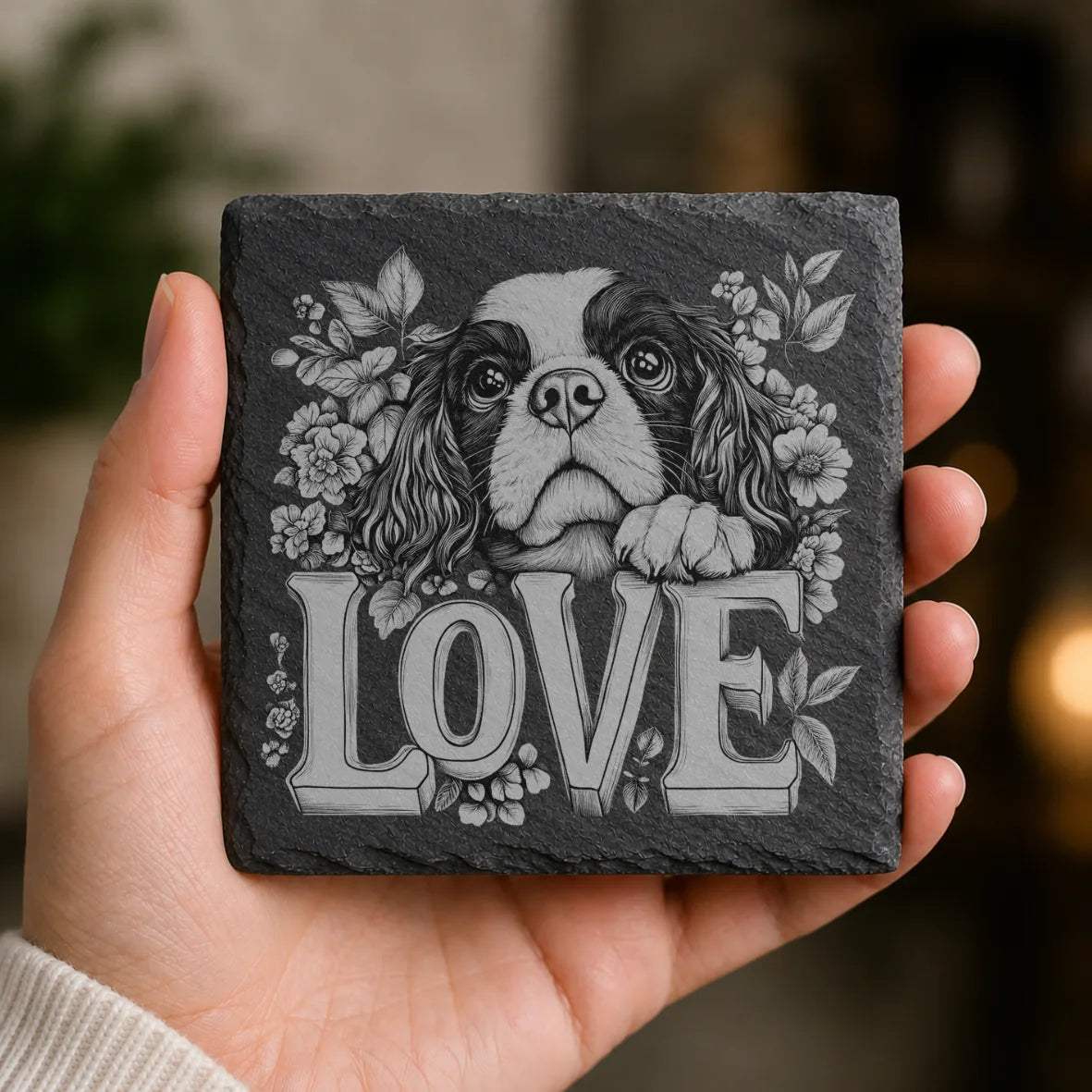 Slate Coaster Engraved Dog Love 27 image 0