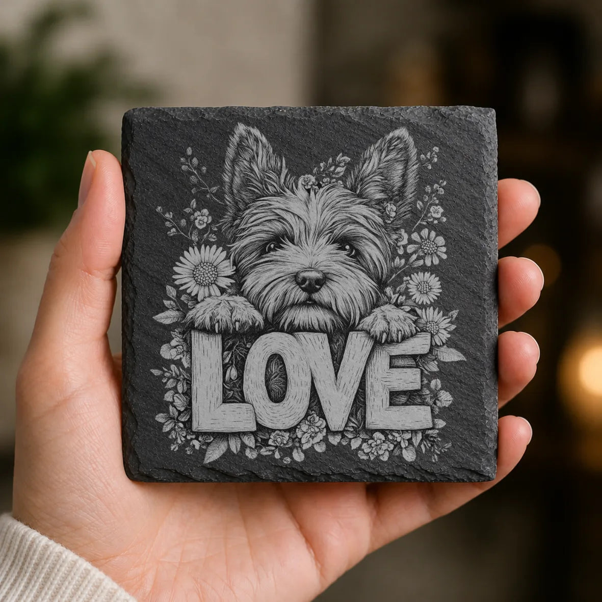 Slate Coaster Engraved Dog Love 56 image 0