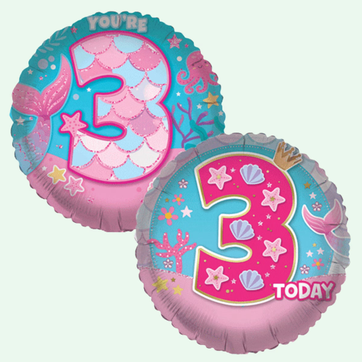 Mermaid Magic Age 3 Foil Balloon 18" Round (1 Balloon Double Sided Print) (25) image 0