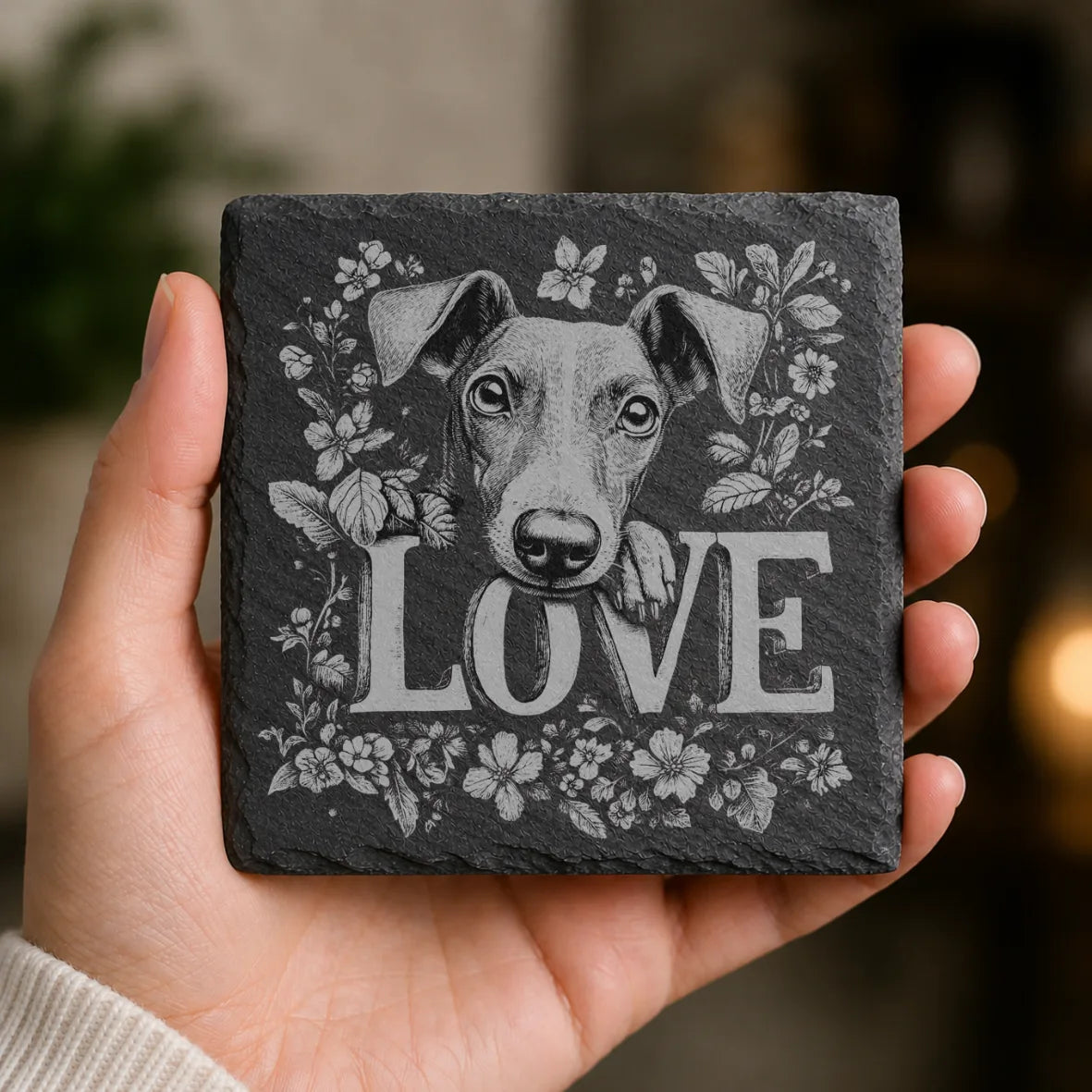 Slate Coaster Engraved Dog Love 7 image 0
