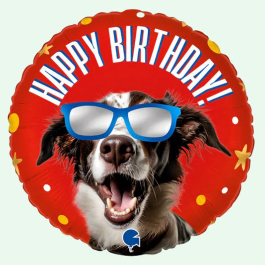 Happy Birthday Cool Dog (Reflective Glasses) 18" Foil Balloon (58) image 0