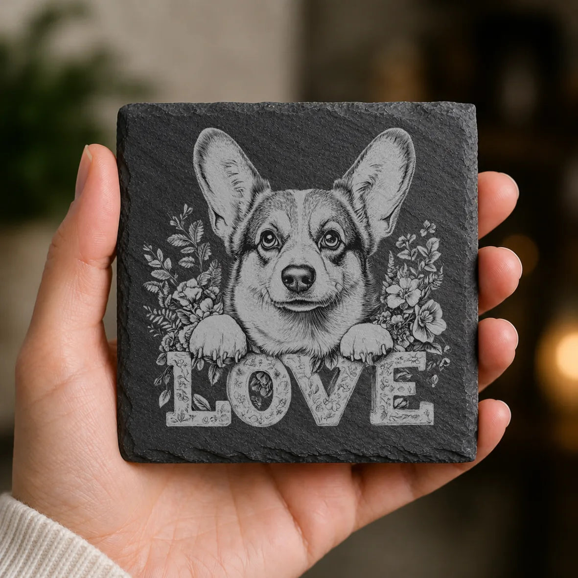 Slate Coaster Engraved Dog Love 31 image 0