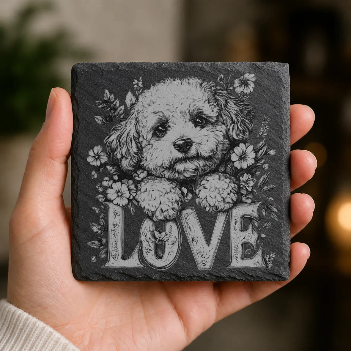 Slate Coaster Engraved Dog Love 16 image 0