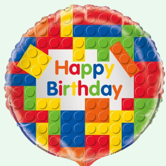 Happy Birthday Foil Balloon 18" Lego Blocks (66) image 0