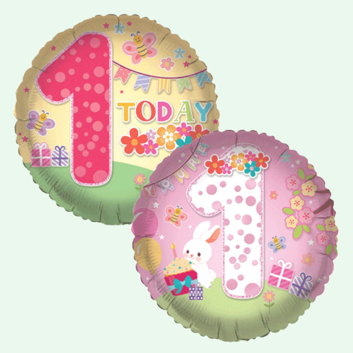 Flower Party Age 1 Foil Balloon 18" Round (1 Balloon Double Sided Print) (21) image 0