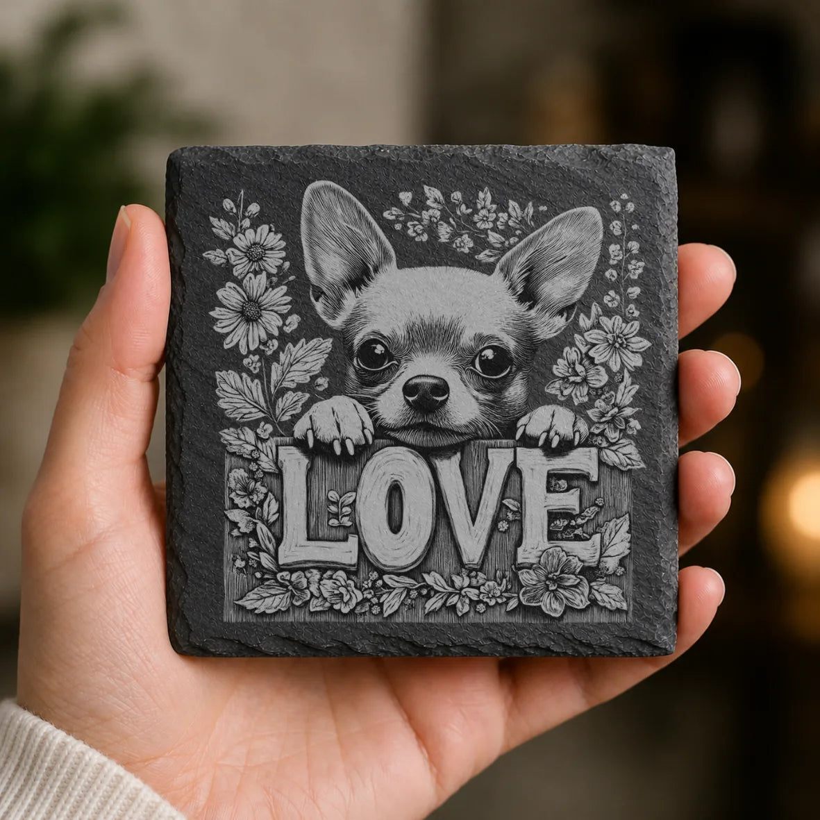 Slate Coaster Engraved Dog Love 50 image 0