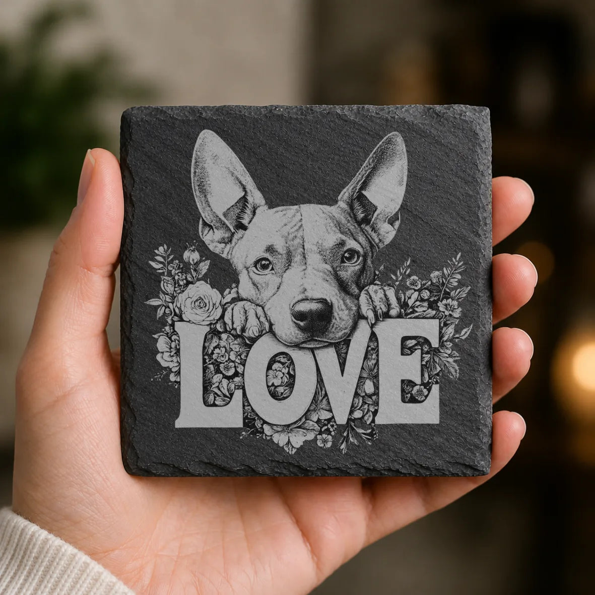 Slate Coaster Engraved Dog Love 18 image 0