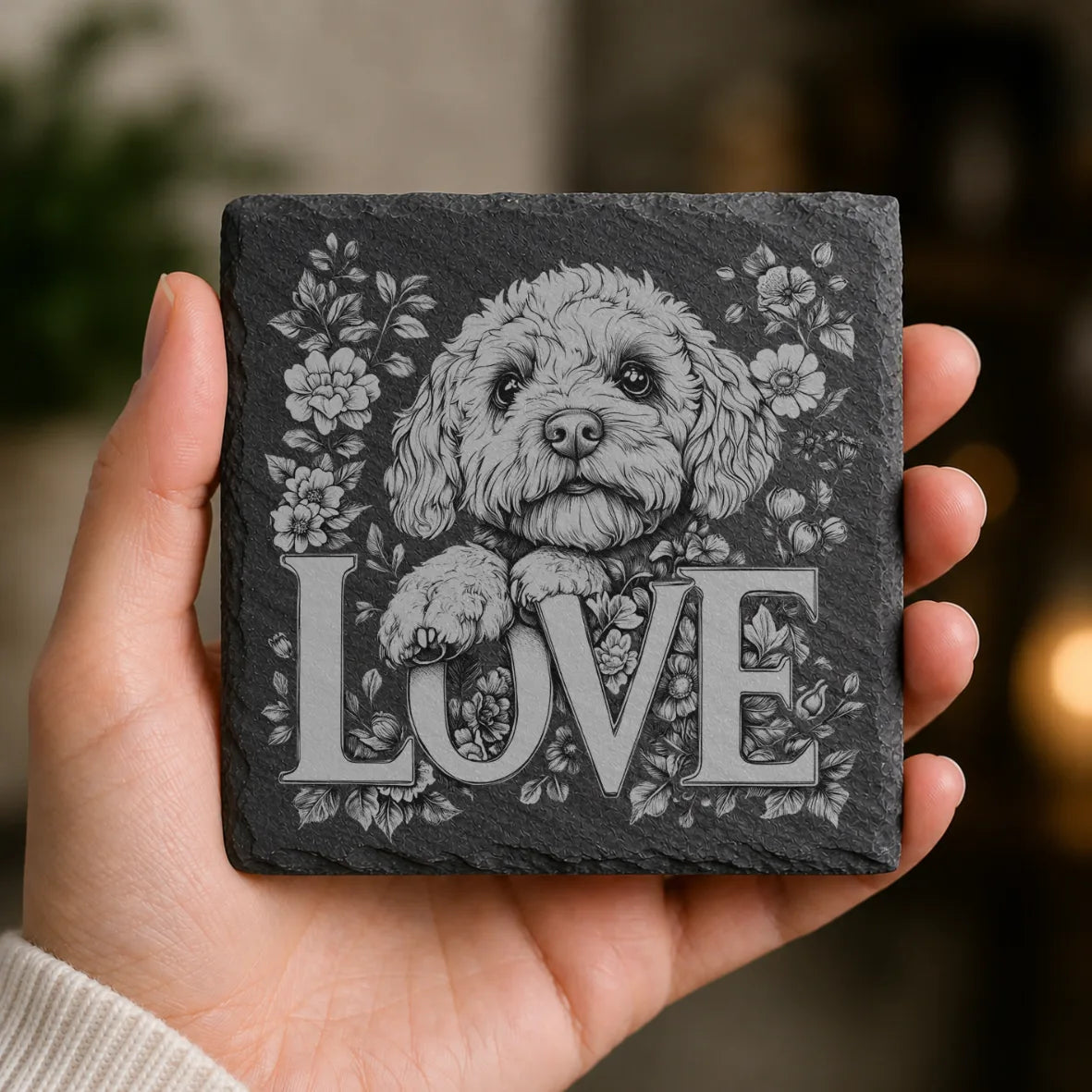 Slate Coaster Engraved Dog Love 30 image 0
