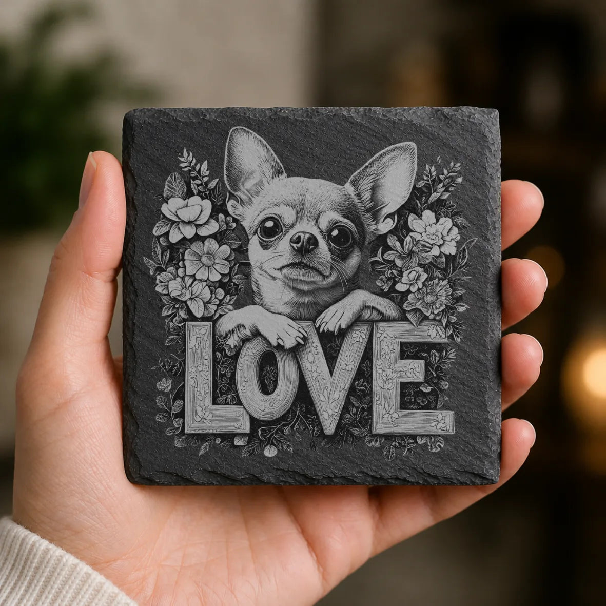 Slate Coaster Engraved Dog Love 19 image 0