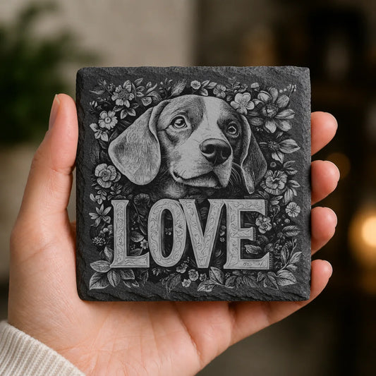 Slate Coaster Engraved Dog Love 13 image 0