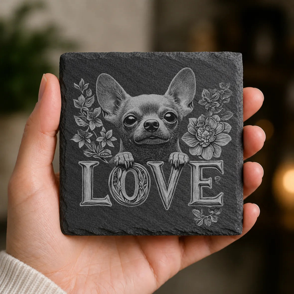 Slate Coaster Engraved Dog Love 51 image 0