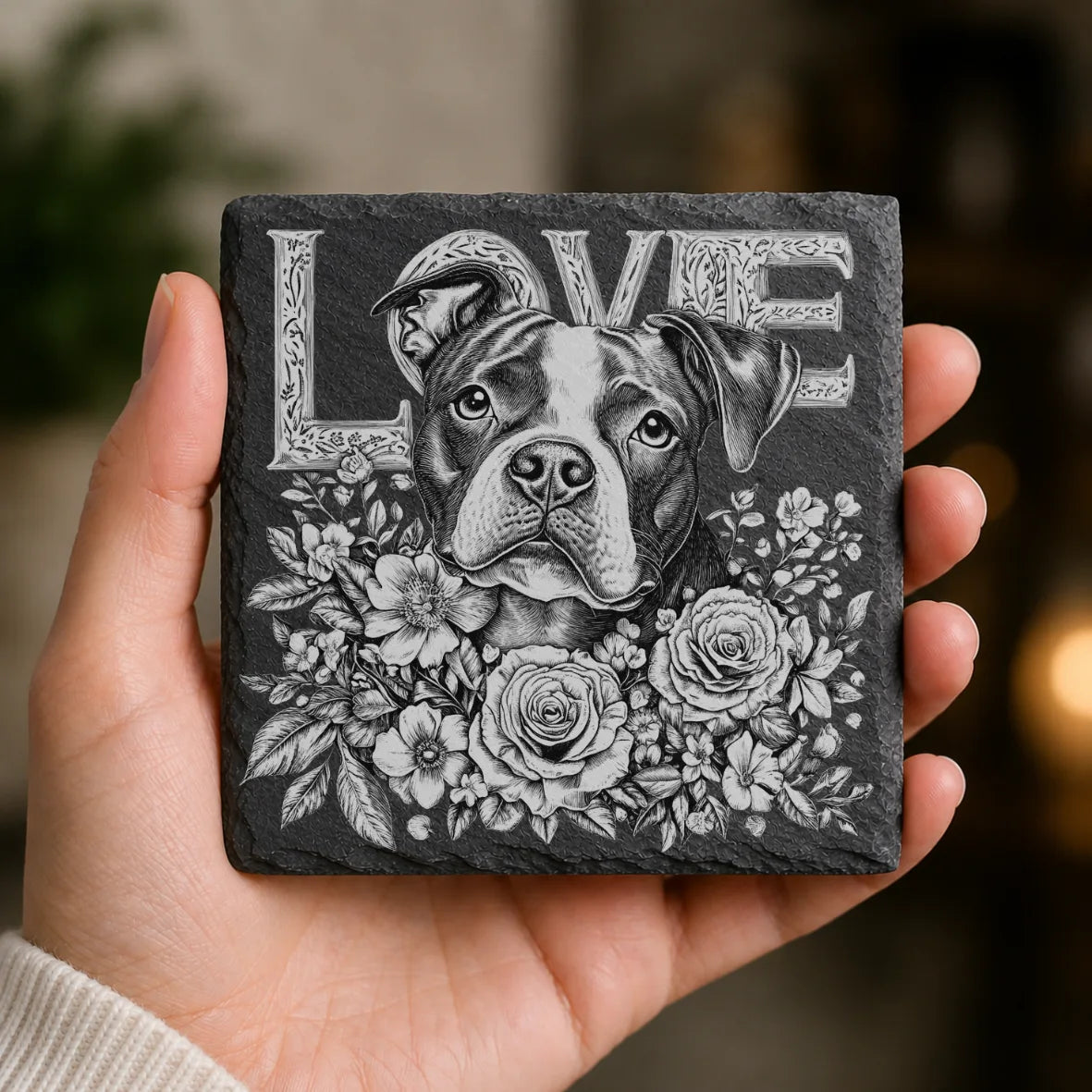 Slate Coaster Engraved Dog Love 1 image 0