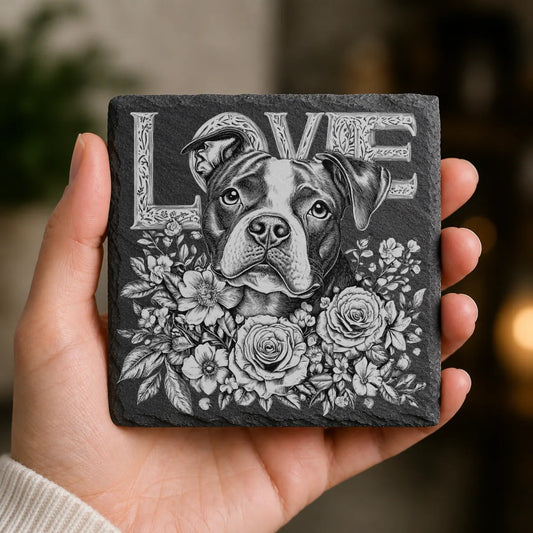 Slate Coaster Engraved Dog Love 1 image 0