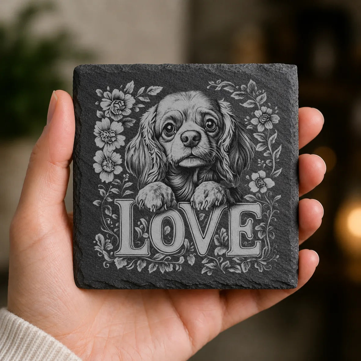 Slate Coaster Engraved Dog Love 26 image 0