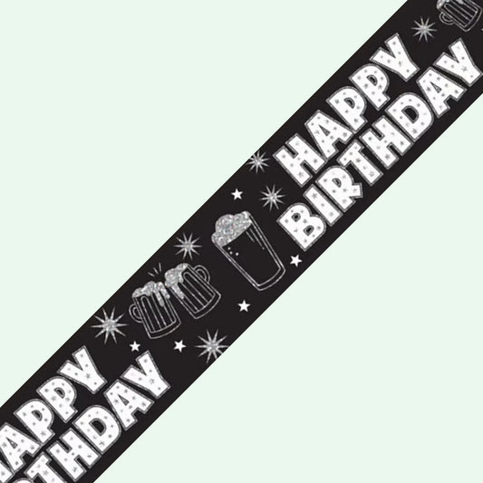 Happy Birthday Foil Banner Black/Silver Pint 2.6m image 0