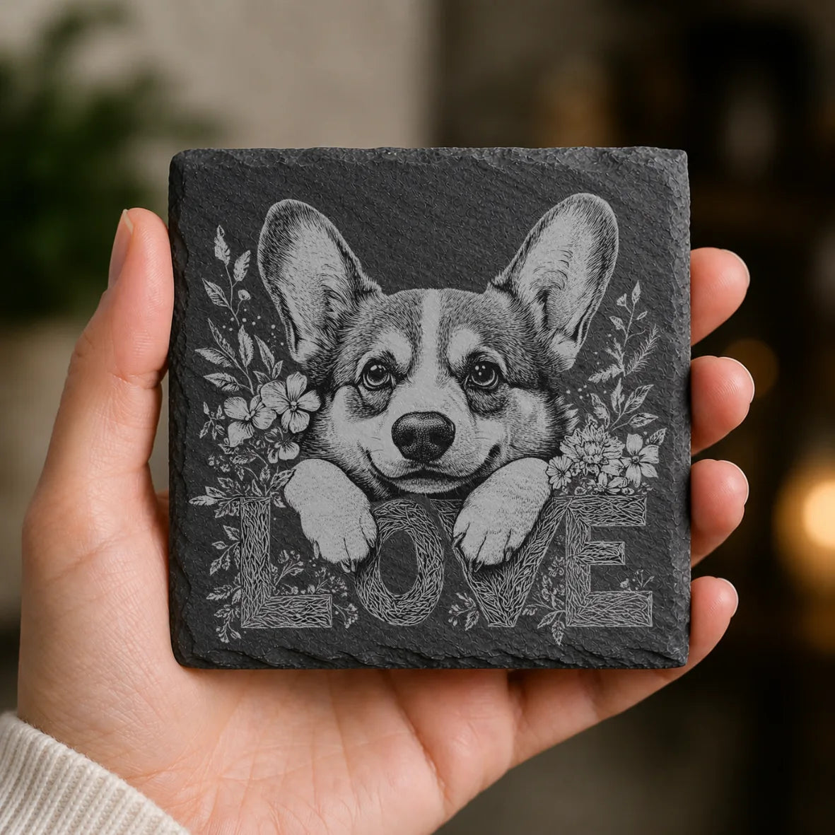 Slate Coaster Engraved Dog Love 33 image 0