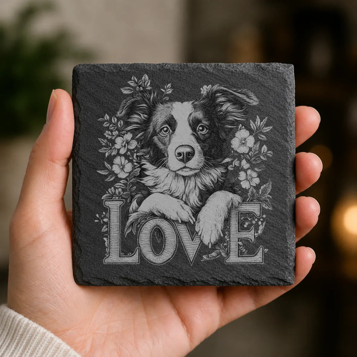 Slate Coaster Engraved Dog Love 34 image 0