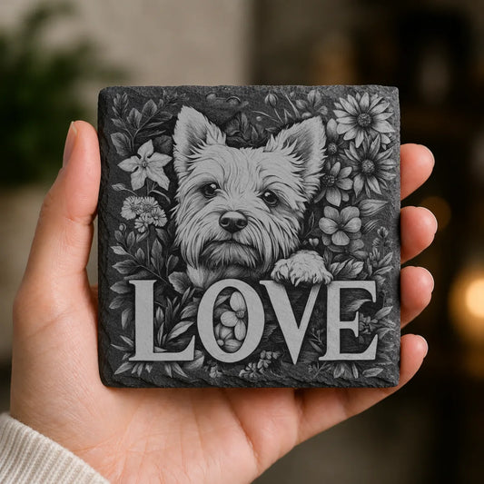 Slate Coaster Engraved Dog Love 3 image 0