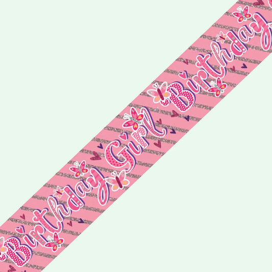 Birthday Girl Foil Banner Pink With Butterflies 2.6m image 0