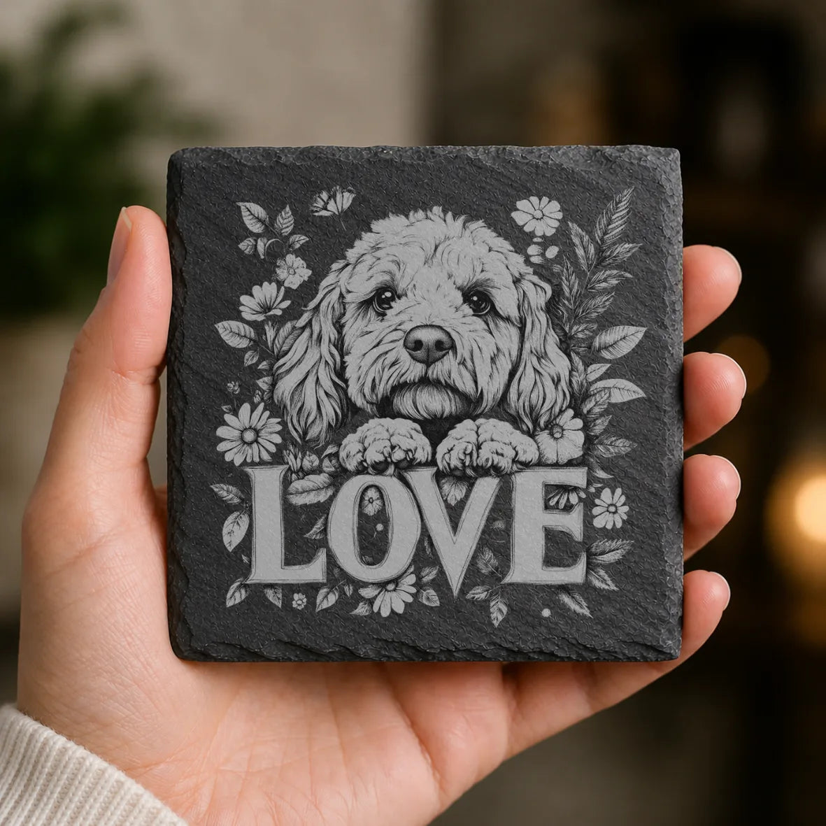 Slate Coaster Engraved Dog Love 29 image 0