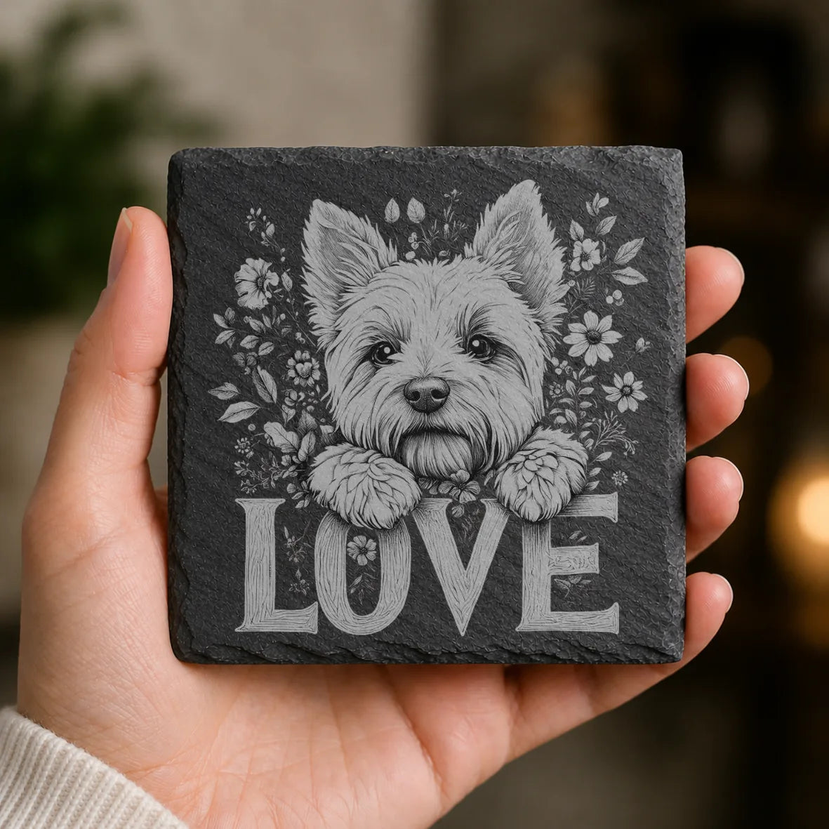 Slate Coaster Engraved Dog Love 2 image 0