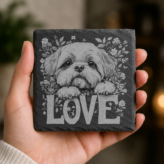 Slate Coaster Engraved Dog Love 58 image 0