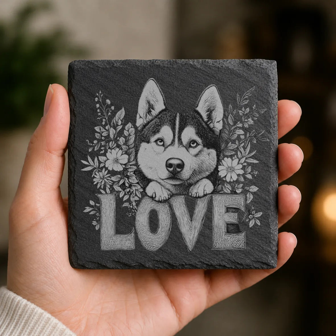 Slate Coaster Engraved Dog Love 60 image 0