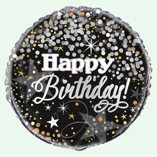 Happy Birthday Foil Balloon 18" Silver Glitter Theme (52) image 0
