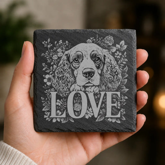 Slate Coaster Engraved Dog Love 40 image 0