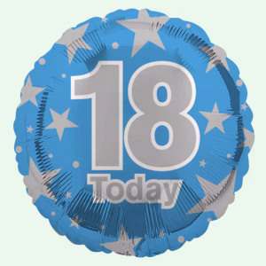 18 Today Blue & Silver Stars Foil Balloon 18" Round (30)