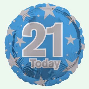 21 Today Blue & Silver Stars Foil Balloon 18" Round (32)