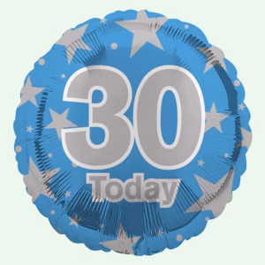 30 Today Blue & Silver Stars Foil Balloon 18" Round (34)