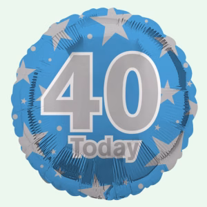 40 Today Blue & Silver Stars Foil Balloon 18" Round (36)