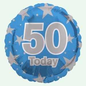 50 Today Blue & Silver Stars Foil Balloon 18" Round (38)
