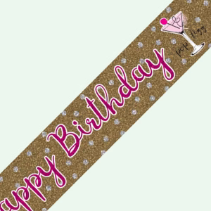 Happy Birthday Banner Gold/Pink Foil Cocktail Glass