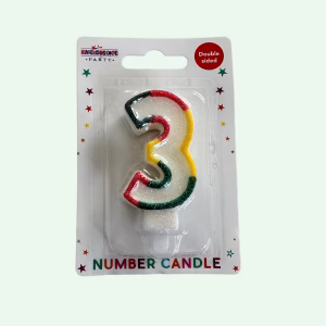 Candle Number 3 Rainbow (about 7cm tall)
